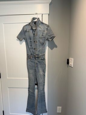 SER.O.YA Light Blue Denim Short-Sleeve Jumpsuit